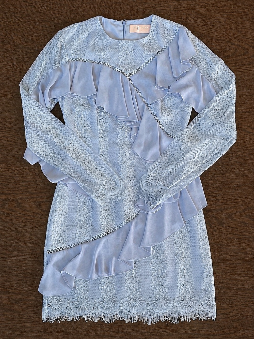NWOT Keepsake The Label Better Days Lace Ruffle Mini Dress Dusty Blue Size Small